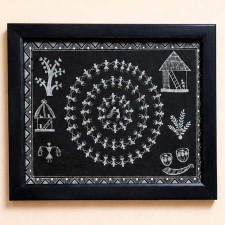 Warli Art Handmade Glass Frame Wall Decor